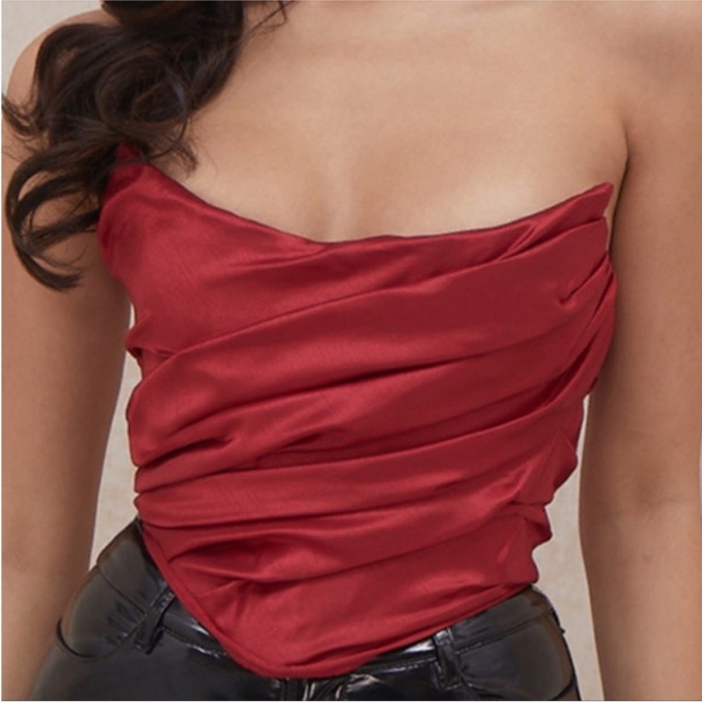 HOUSE OF CB 'Ari' Red Taffeta Draped Corset size S NWOT